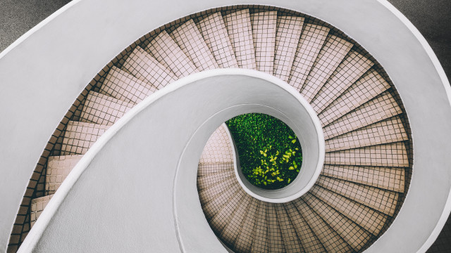 Spiral staircase tree sky reflection free wallpaper - medium preview image