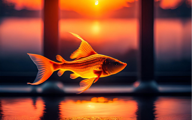 Goldfish sunset window reflection autumn free wallpaper - medium preview image