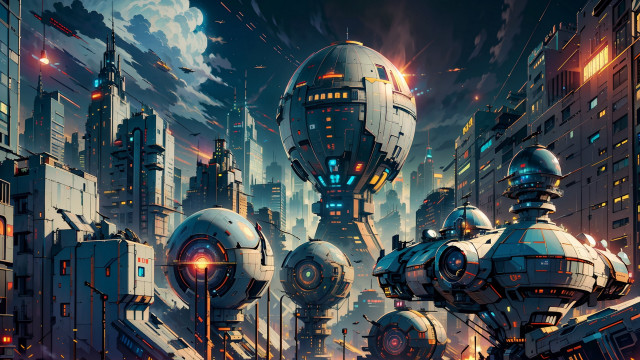 Futuristic city robot giant bridge free wallpaper - medium preview image