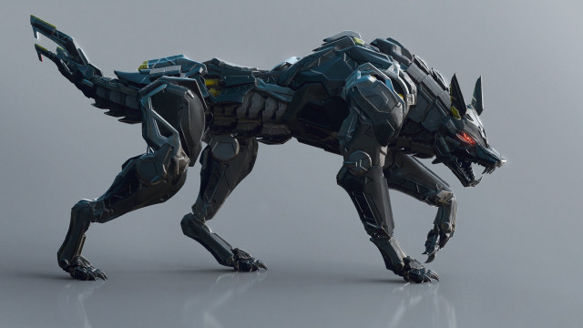 Robot dog standing glowing mecha free wallpaper - medium preview image