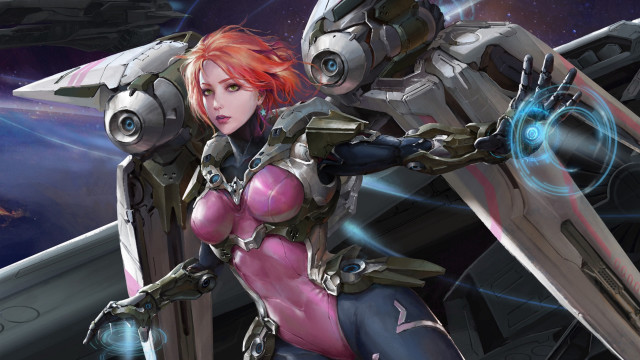 Futuristic woman space station spaceship #2 free wallpaper - medium preview image