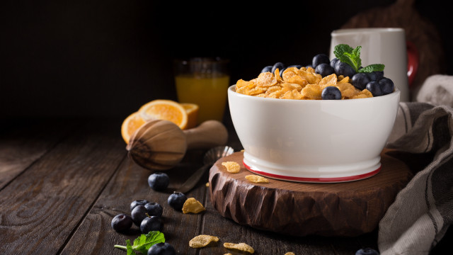 Cereal blueberries orange slices wooden free wallpaper - medium preview image