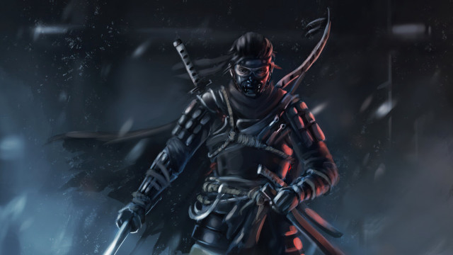 Snowy samurai armor sword night free wallpaper - medium preview image