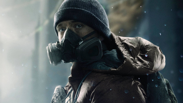 Man gasmask snow backpack coat free wallpaper - medium preview image