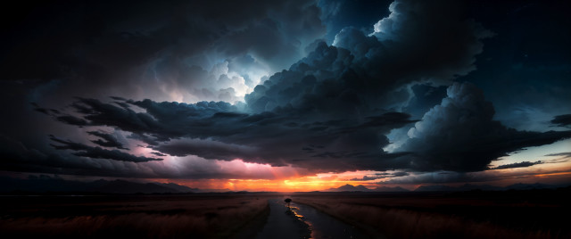 Sunset road clouds cityscape mountain free wallpaper - medium preview image