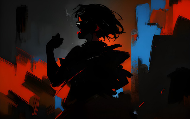 Woman black dress cyberpunk background free wallpaper - medium preview image