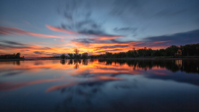 Sunset lake clouds trees reflection #3 free wallpaper - medium preview image