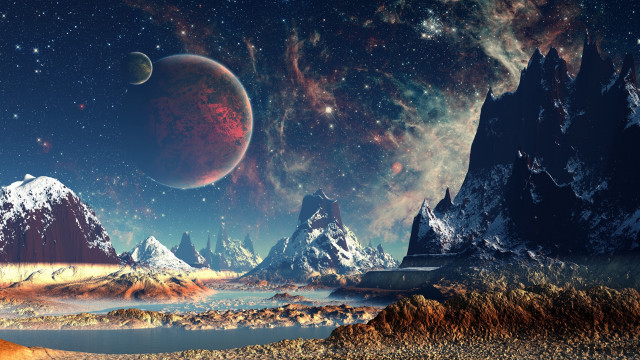 Mountain lake planet stars space free wallpaper - medium preview image