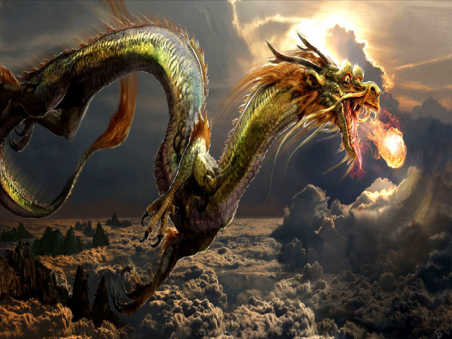 Dragon flying sky clouds rainbow free wallpaper - medium preview image