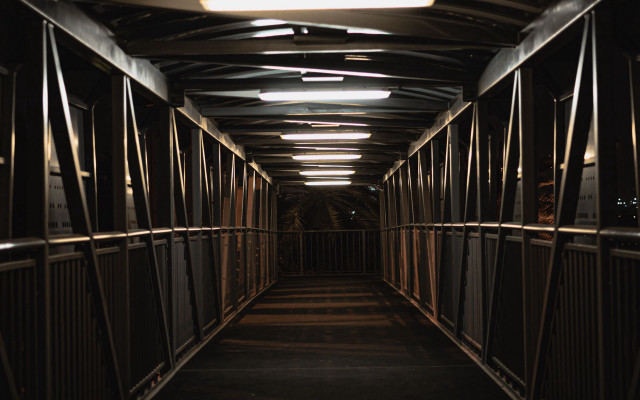 Long hallway metal fence clock free wallpaper - medium preview image