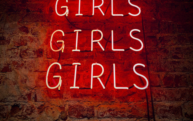 Neon sign girls brick wall free wallpaper - medium preview image