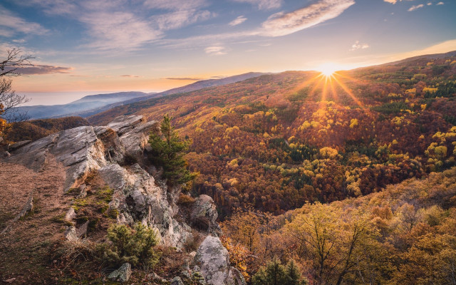 Mountain sunset trees clouds autumn free wallpaper - medium preview image