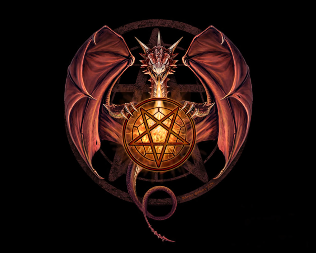Red dragon pentagram symbol back free wallpaper - medium preview image