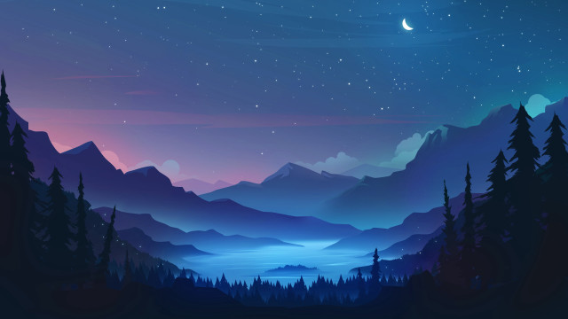 Mountains lake night crescent moon free wallpaper - medium preview image
