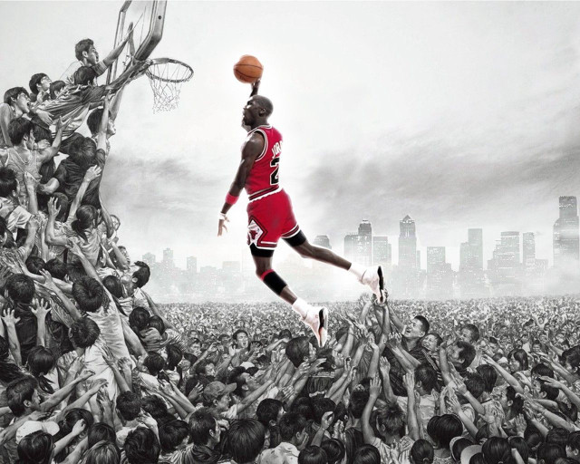 Man red jersey jumping basketball free wallpaper - medium preview image