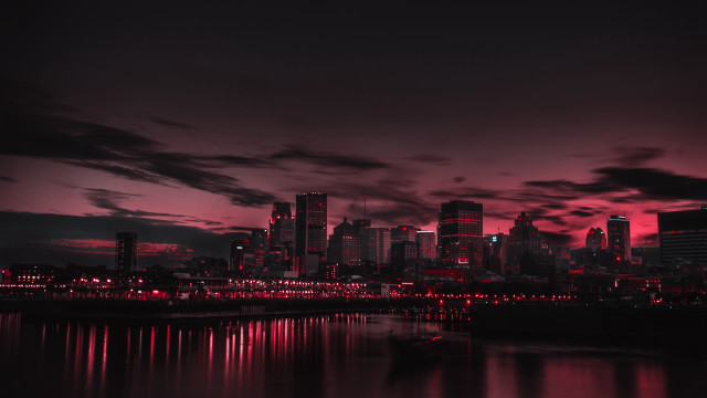 Red sky cityscape reflection synthwave free wallpaper - medium preview image