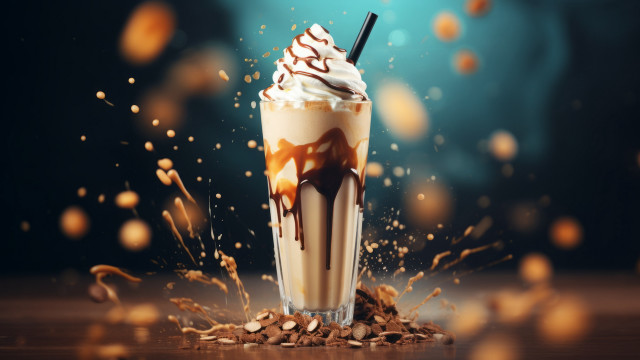Milkshake chocolate whipped cream straw free wallpaper - medium preview image