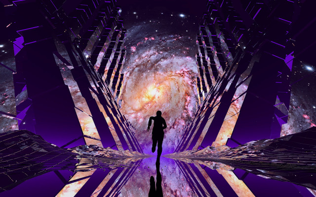 Galaxy reflection futuristic city hologram free wallpaper - medium preview image