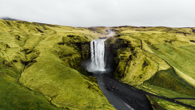 Waterfall green landscape road car free wallpaper - medium preview image