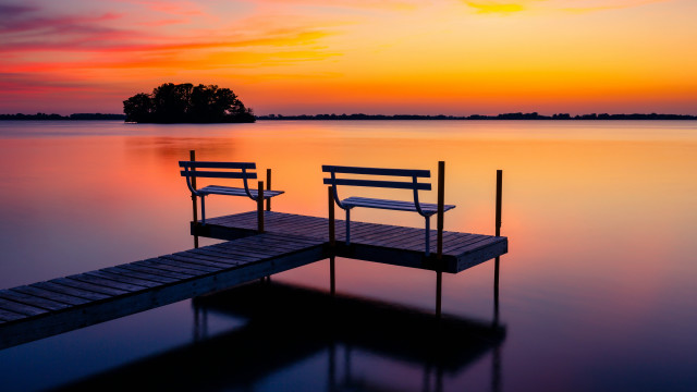 Dusk benches dock water tree free wallpaper - medium preview image