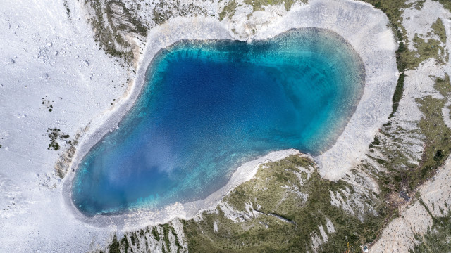 Blue lake snow mountains trees free wallpaper - medium preview image