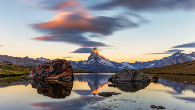 Mountain reflection sunset lake clouds #3 free wallpaper - medium preview image
