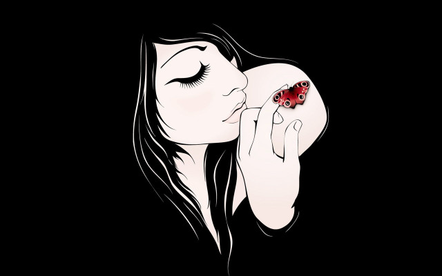 Ladybug woman kissing lips black free wallpaper - medium preview image