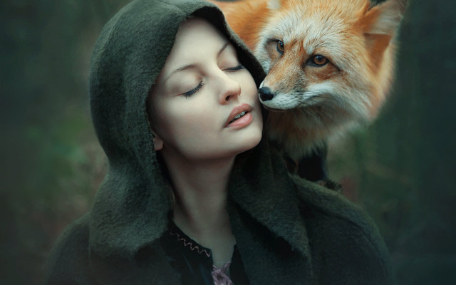 Woman fox forest magic storybook free wallpaper - medium preview image