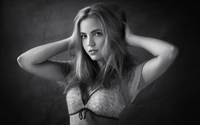 Woman hands in hair gray free wallpaper - medium preview image