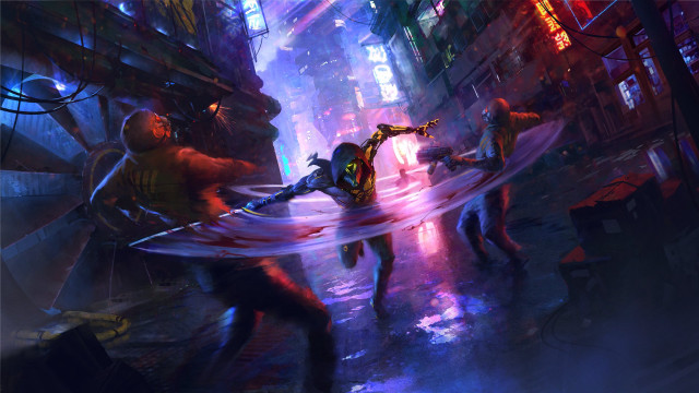 City spiderman cyberpunk action painting free wallpaper - medium preview image