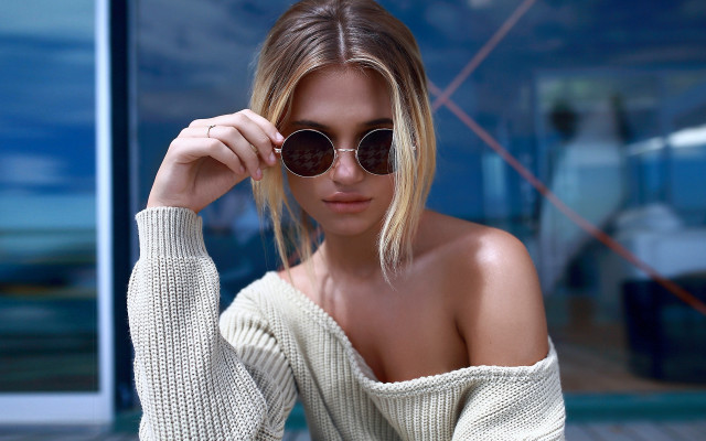 Woman sunglasses sweater portrait blonde free wallpaper - medium preview image