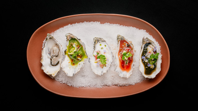 Oysters variety toppings black background free wallpaper - medium preview image