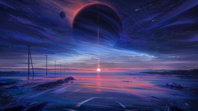 Space galaxy moon stars aurora free wallpaper - medium preview image