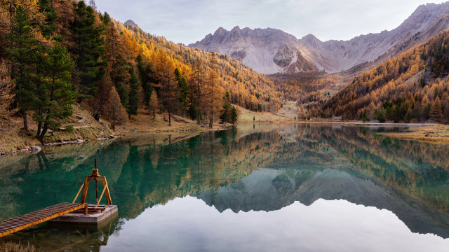 Lake mountains trees dock sky free wallpaper - medium preview image