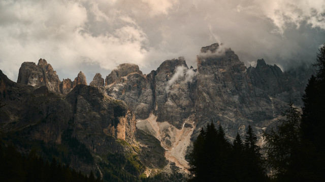 Mountain range clouds trees outdoors free wallpaper - medium preview image