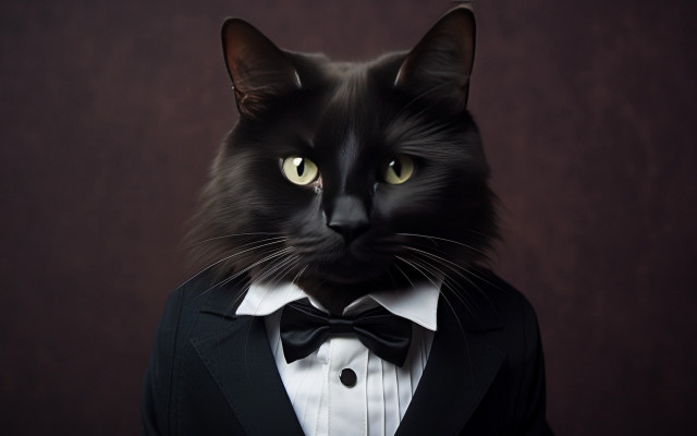 Black cat tuxedo bowtie yellow free wallpaper - medium preview image