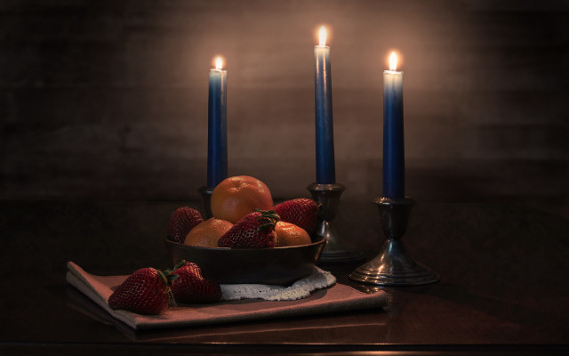 Fruit candles stilllife table art free wallpaper - medium preview image