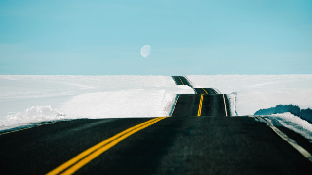 Snowy road moon hill minimalism free wallpaper - medium preview image