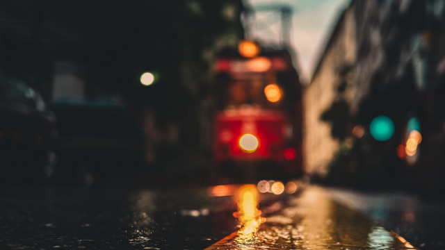 Blurry bus tiltshift night fire free wallpaper - medium preview image