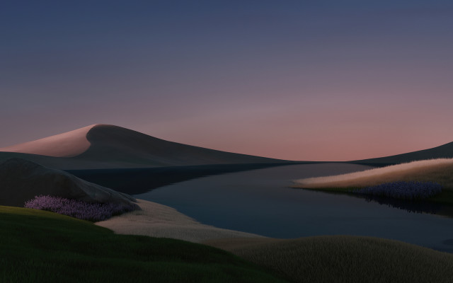 Mountain lake dusk pink purple free wallpaper - medium preview image