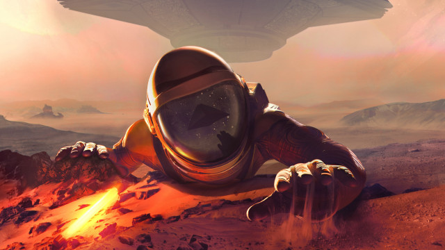 Space man desert fire spaceship free wallpaper - medium preview image