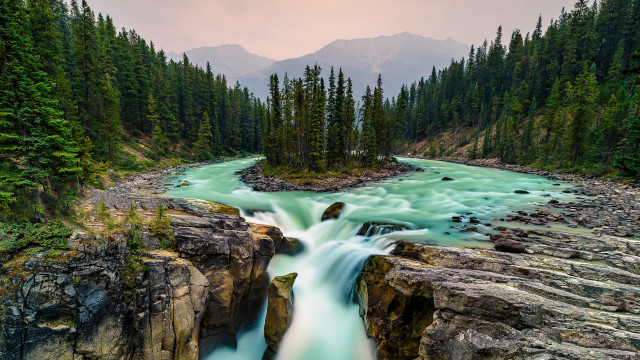 River forest rocks mountain cloudy #2 free wallpaper - medium preview image