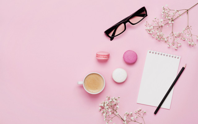 Pink background notepad coffee glasses free wallpaper - medium preview image