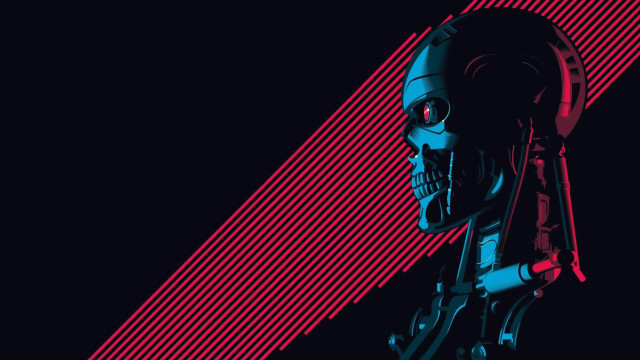 Robot red light cyberpunk synthwave free wallpaper - medium preview image