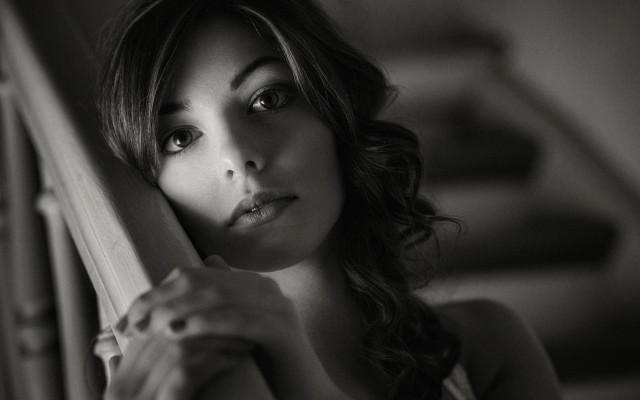 Woman portrait blackandwhite asian serious free wallpaper for desktop - medium preview image