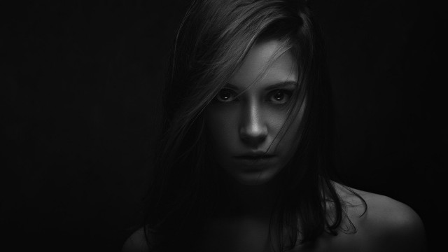 Woman serious black background bw free wallpaper - medium preview image