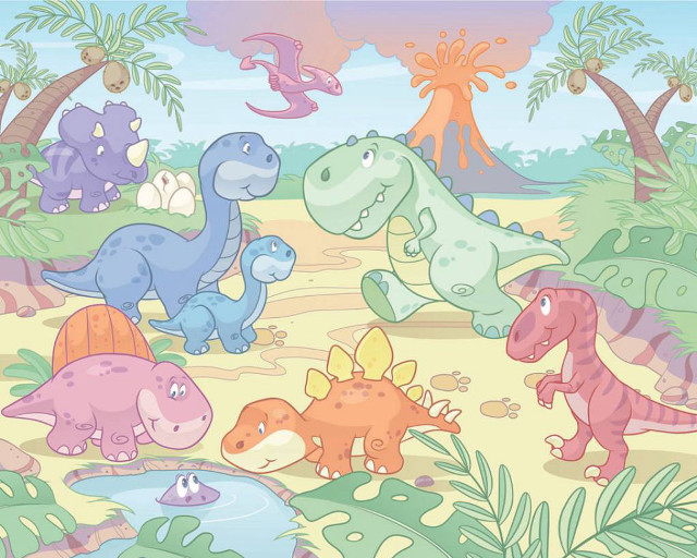 Dinosaurs jungle palm trees pond free wallpaper - medium preview image