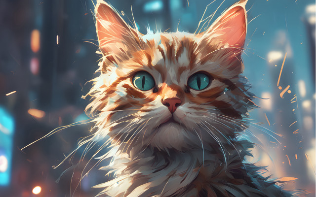 Blue eyes cat night blurry free wallpaper - medium preview image
