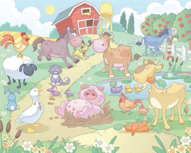 Cartoon farm animals field barn free wallpaper - medium preview image
