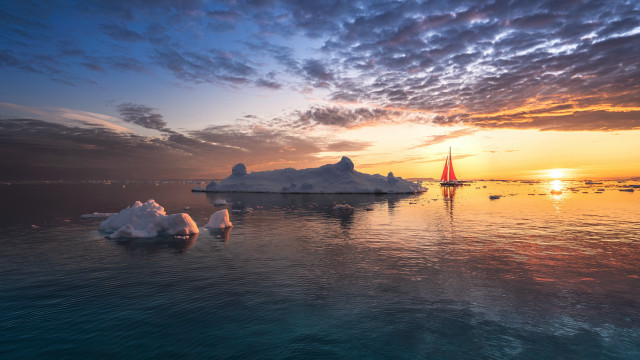 Boat iceberg sunset sailboat matte free wallpaper - medium preview image